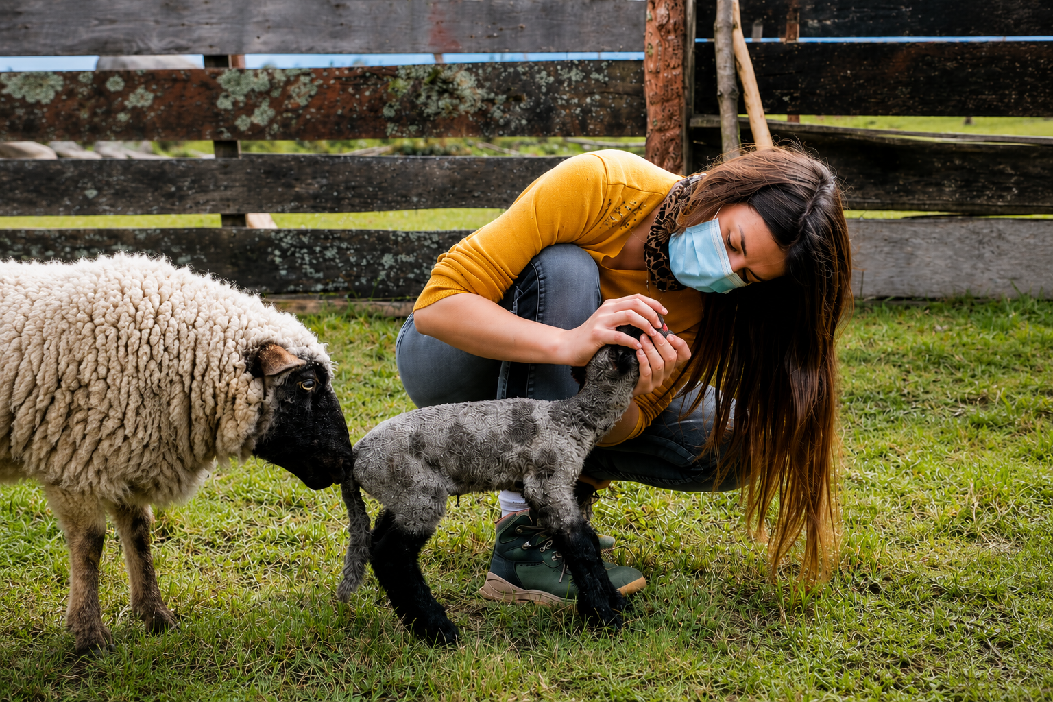 Veterinaria realizando evaluación de un cordero